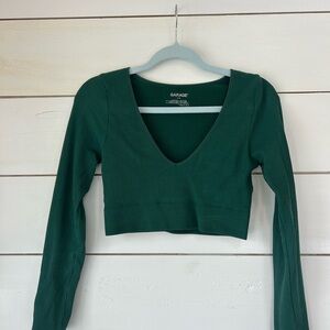 Garage Deep Green Ribbed V-Neck Crop Top